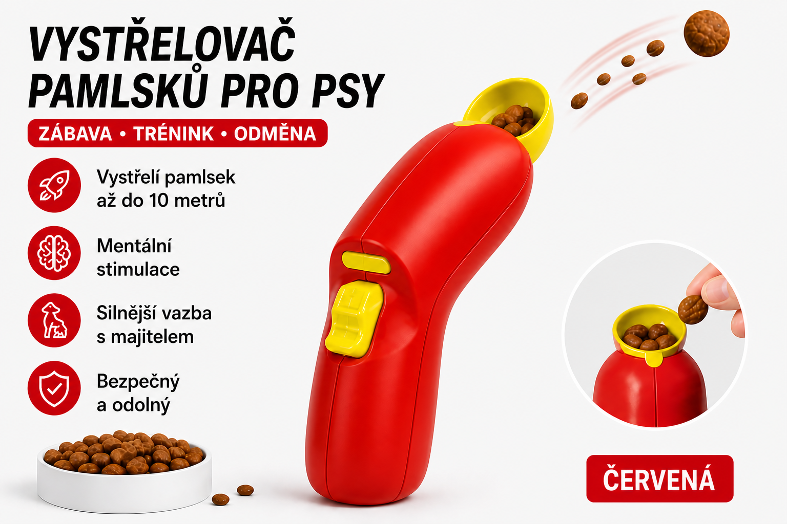Vystřelovač pamlsků pro psy (zábavná interaktivní hračka)