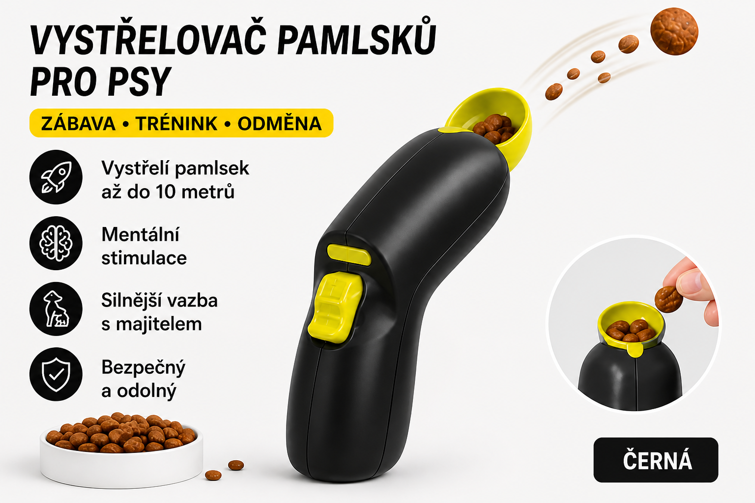Vystřelovač pamlsků pro psy (zábavná interaktivní hračka)