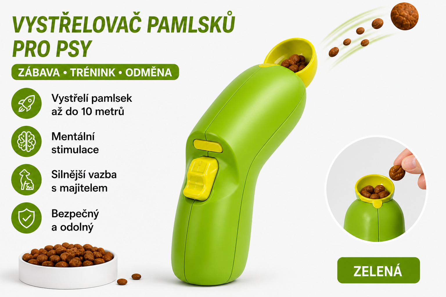 Vystřelovač pamlsků pro psy (zábavná interaktivní hračka)