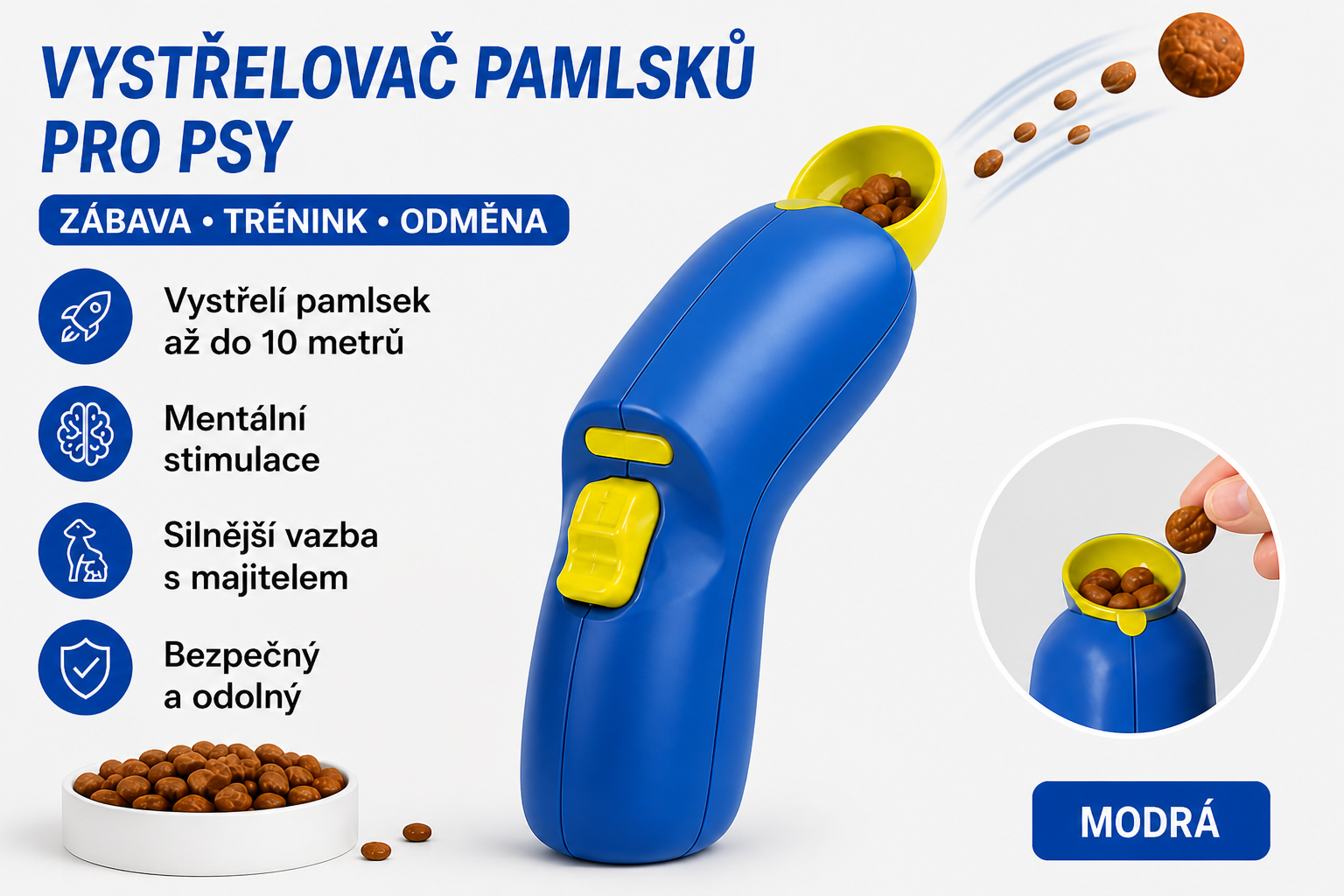Vystřelovač pamlsků pro psy (zábavná interaktivní hračka)